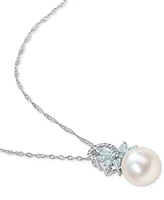 Pink Cultured Freshwater Pearl (9-1/2mm), Pink Sapphire (7/8 ct. t.w.) & Diamond (1/20 ct. t.w.) 17" Pendant Necklace in 14k Rose Gold (Also in White