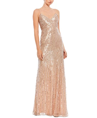 Mac Duggal Women's Sequin Spaghetti Strap Gown