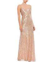 Mac Duggal Women's Sequin Spaghetti Strap Gown