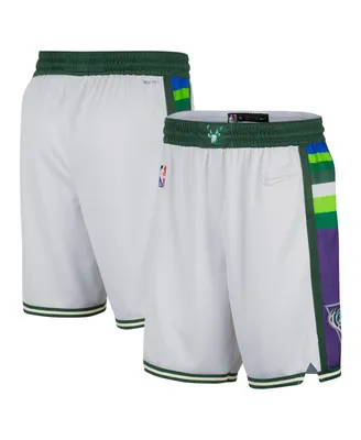 Men's Nike White and Green Milwaukee Bucks 2021/22 City Edition Swingman Shorts