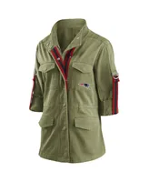 Women's Wear By Erin Andrews Olive New England Patriots Full-Zip Utility Jacket