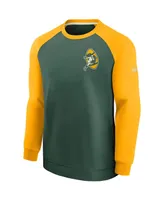 Men's Nike Green and Gold Bay Packers Historic Raglan Crew Performance Sweater