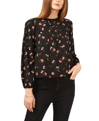1.state Women's Floral Long-Sleeve Lace Trim Blouse