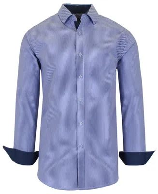 Galaxy By Harvic Men's Long Sleeve Pinstripe Dress Shirt