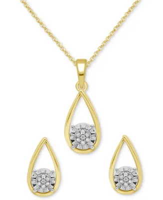 2-Pc. Set Diamond Teardrop Pendant Necklace & Matching Stud Earrings (1/6 ct. t.w.) in Sterling Silver or 14k Gold-Plated Sterling Silver