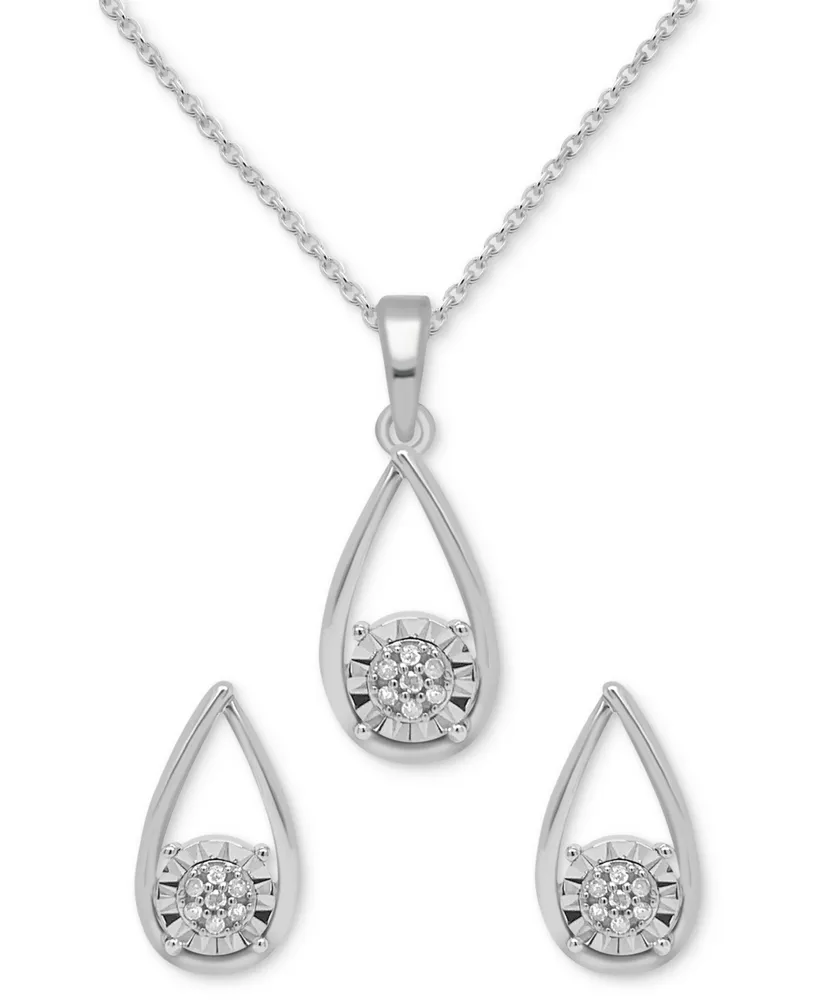 2-Pc. Set Diamond Teardrop Pendant Necklace & Matching Stud Earrings (1/6 ct. t.w.) in Sterling Silver or 14k Gold-Plated Sterling Silver