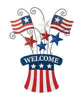 Glitzhome Wooden and Metal Patriotic Flags Yard Stake or Wall Decor Kd, Two Function, 30.25"