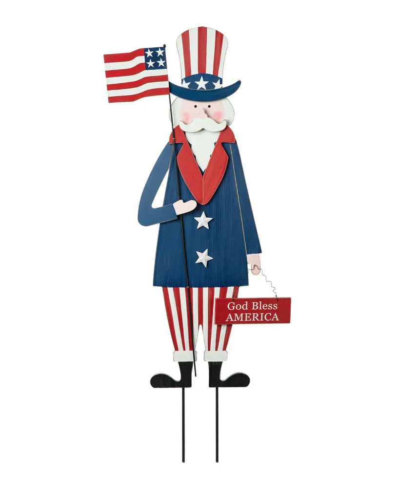 Glitzhome Wooden Patriotic Uncle Sam Yard Stake or Wall Decor or Porch Decor Kd, Three Function, 36"