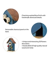 Glitzhome 10.25" Retro Birdhouse with 3D Flowers