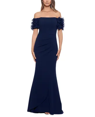 Xscape Off-The-Shoulder Ruffled-Sleeve Gown