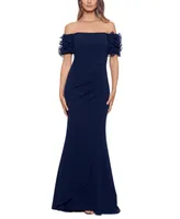 Xscape Off-The-Shoulder Ruffled-Sleeve Gown