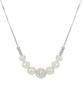 Cultured Freshwater Pearl (6 - 8-1/2mm) & Crystal 18" Statement Necklace in Sterling Silver