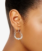 Cultured Freshwater Pearl (4-5mm) Graduated Leaf & Crystal Circle Drop Earrings in Sterling Silver