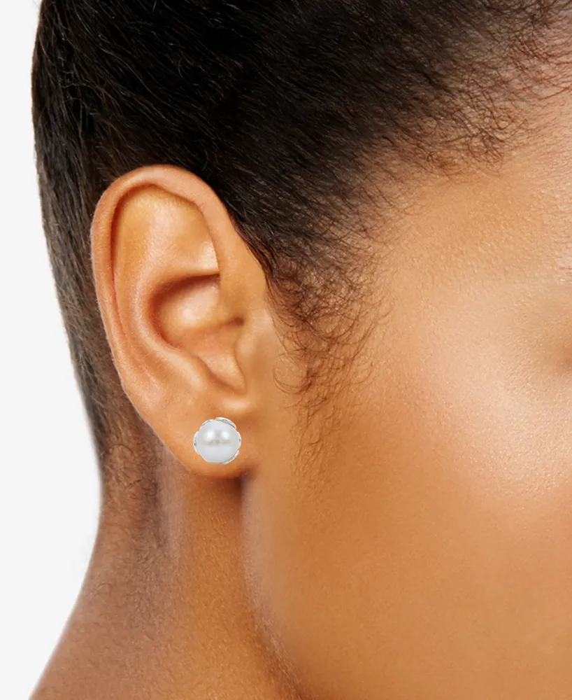 Cultured Freshwater Pearl (8-1/2mm) Filigree Stud Earrings in Sterling Silver