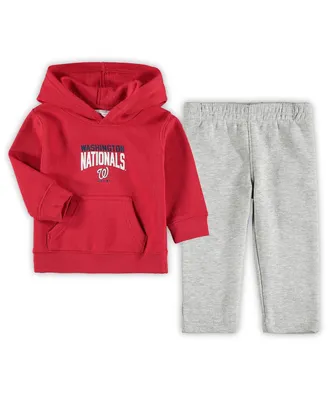 Infant Boys and Girls Red, Heathered Gray Washington Nationals Fan Flare Fleece Hoodie Pants Set