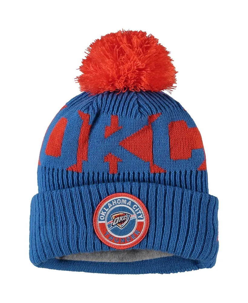 Big Boys New Era Blue Oklahoma City Thunder Sport Cuffed Knit Hat with Pom