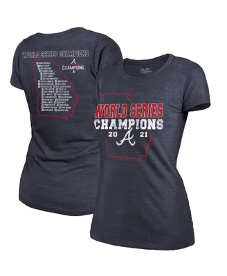Women's Majestic Threads Navy Atlanta Braves 2021 World Series Champions Roster Tri-Blend T-shirt