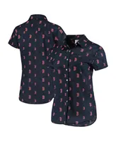 Women's Foco Navy Boston Red Sox Floral Button Up Shirt