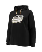 Women's Fanatics Black New Orleans Saints Plus First Contact Raglan Pullover Hoodie