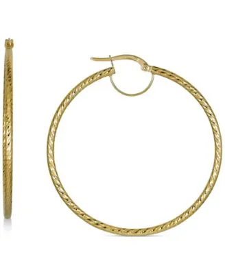 Textured Hoop Earrings In 10k Gold 30mm 70mm. Made In Italy