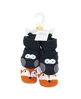 Hudson Baby Boys Animal Fleece Booties 2-Pack, Navy Owl Fox