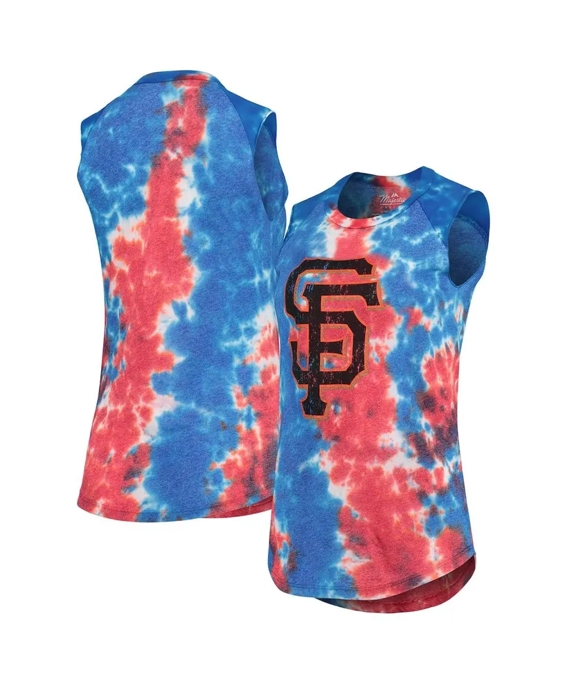 Women's Majestic Threads Red, Blue San Francisco Giants Tie-Dye Tri-Blend Muscle Tank Top