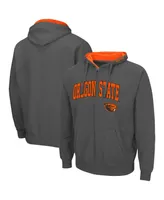 Men's Colosseum Charcoal Oregon State Beavers Arch & Logo 3.0 Full-Zip Hoodie