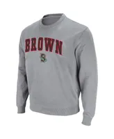 Men's Colosseum Heathered Gray Brown Bears Arch Logo Tackle Twill Pullover Sweatshirt