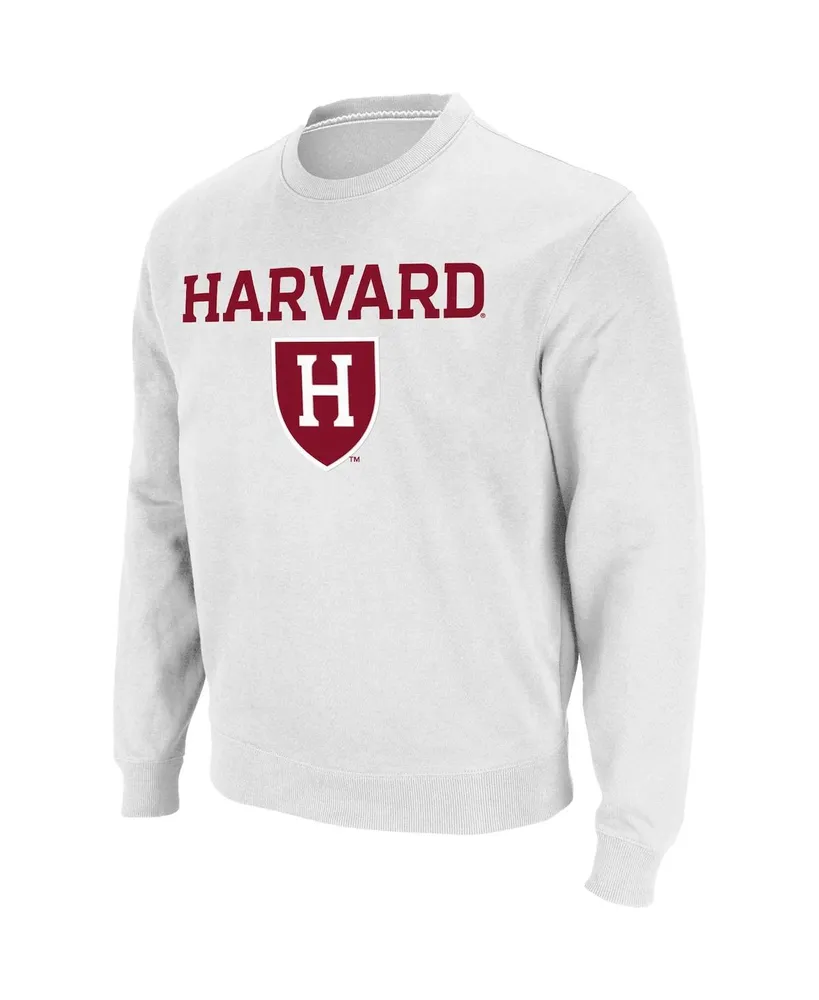 Men's Colosseum White Harvard Crimson Team Arch Logo Tackle Twill Pullover Sweatshirt