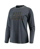 Women's Pressbox Navy West Virginia Mountaineers Tonal Block Vintage-Inspired Wash Long Sleeve T-shirt