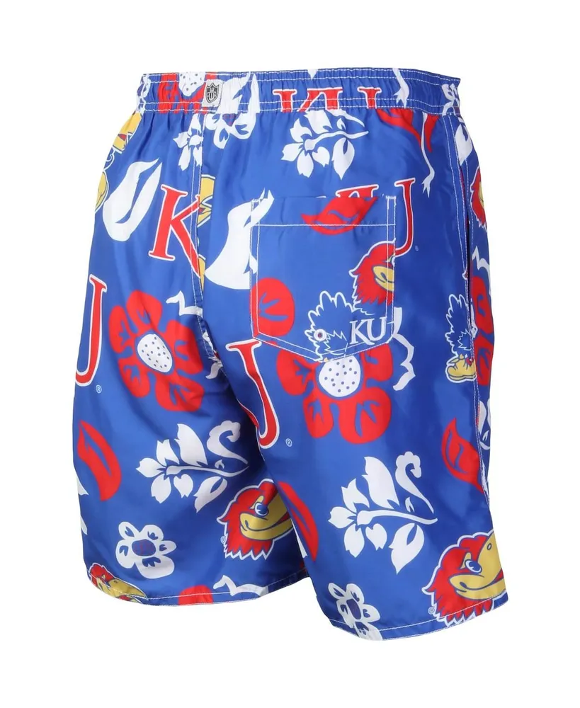 Men's Wes & Willy Royal Kansas Jayhawks Floral Volley Logo Swim Trunks