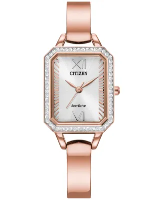 Citizen Eco-Drive Women's Crystal Rose Gold-Tone Stainless Steel Bangle Watch 23mm