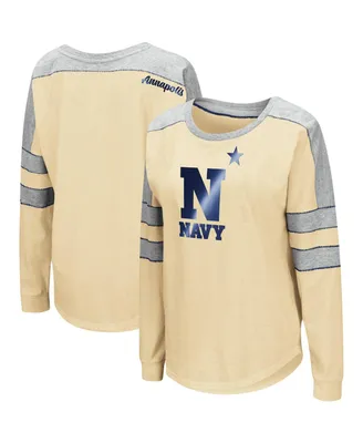 Women's Colosseum Gold Navy Midshipmen Trey Dolman Long Sleeve T-shirt