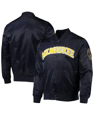 Men's Pro Standard Navy Milwaukee Brewers Wordmark Satin Full-Snap Jacket