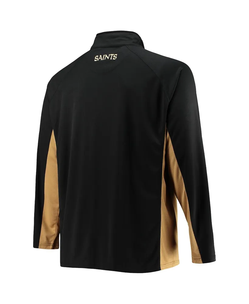 Men's Fanatics Black, Gold New Orleans Saints Big and Tall Polyester Quarter-Zip Raglan Jacket