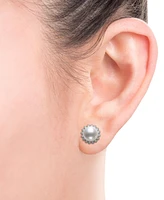 Belle De Mer Cultured Freshwater Pearl (7mm) & Diamond (1/8 ct. t.w.) Halo Stud Earrings in 14k Gold, Created for Macy's