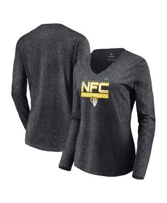 Women's Fanatics Charcoal Los Angeles Rams 2021 Nfc Champions Iconic Slant V-Neck Long Sleeve T-shirt