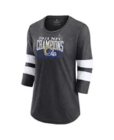 Women's Fanatics Heathered Charcoal Los Angeles Rams Super Bowl Lvi Bound Classic Play Stripe 3/4-Sleeve Scoop Neck T-shirt