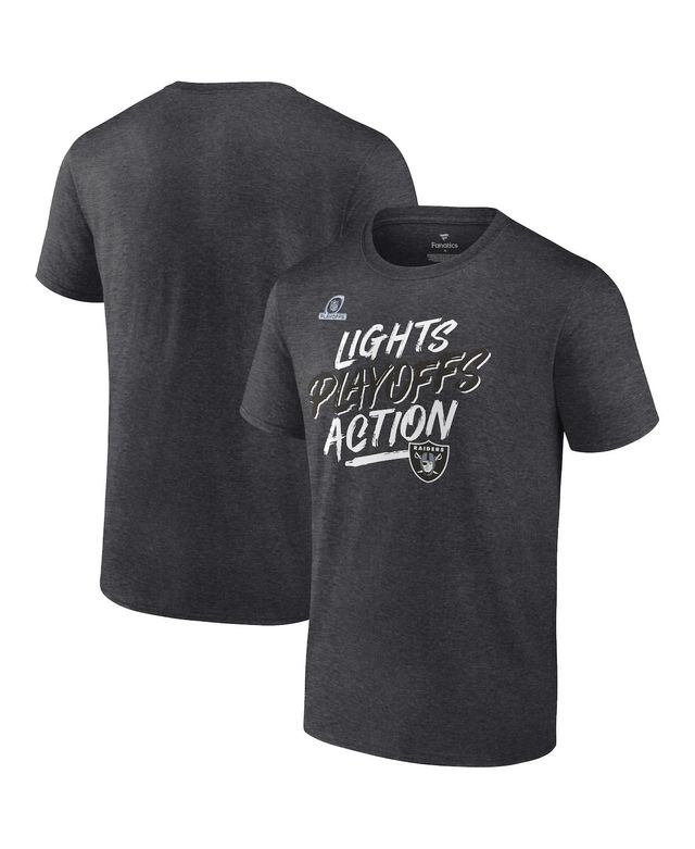 Men's Fanatics Heathered Charcoal Las Vegas Raiders 2021 Nfl Playoffs Bound Lights Action T-shirt