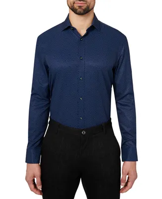 Society of Threads Men's Slim Fit Non-Iron Dot Print Performance Dress Shirt