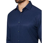 Men's Regular Fit Non-Iron Dot-Print Performance Stretch Dress Shirt