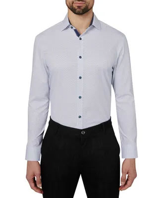 Men's Regular Fit Non-Iron Dot-Print Performance Stretch Dress Shirt