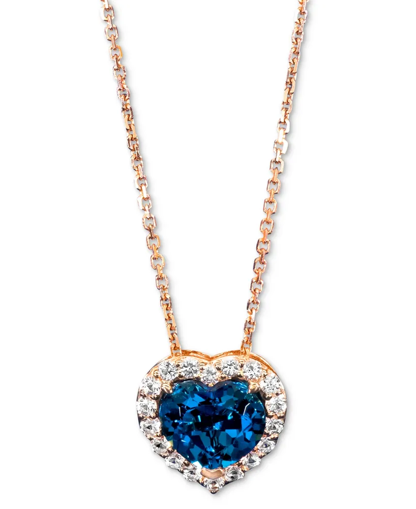 Le Vian London Blue Topaz (2 ct. t.w.) & Vanilla Topaz (1/2 ct. t.w.) Heart Halo 18" Pendant Necklace in 14k Rose Gold