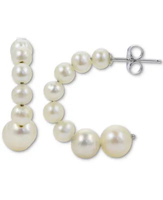 Cultured Freshwater Pearl (4 - 8mm) Graduated Small Hoop Earrings in Sterling Silver
