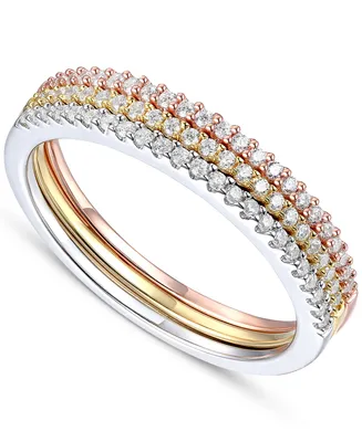 Cubic Zirconia Stack-Look Ring in Sterling Silver, Gold-Plate & Rose Gold-Plate