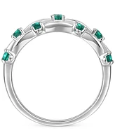 Lab-Grown Sapphire (7/8 ct. t.w.) & White (5/8 Multirow Ring Sterling Silver (Also Emerald Lab