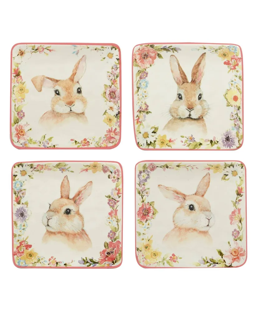 Certified International Easter Garden 6" Assorted Square Canape Plates, Set of 4