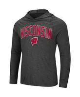 Men's Colosseum Heathered Black Wisconsin Badgers Big and Tall Wingman Raglan Hoodie T-shirt