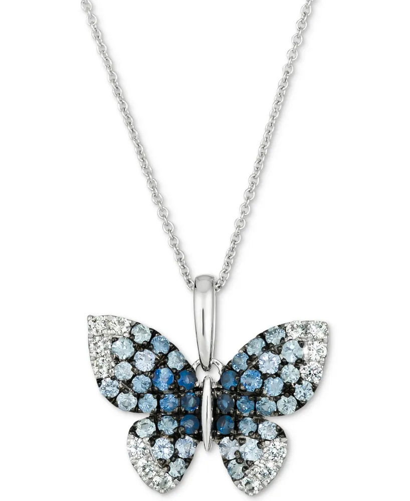 Le Vian Denim Ombre (7/8 ct. t.w.) & White Sapphire (1/3 ct. t.w.) Butterfly Pendant Necklace in 14k White Gold, 18" + 2" extender