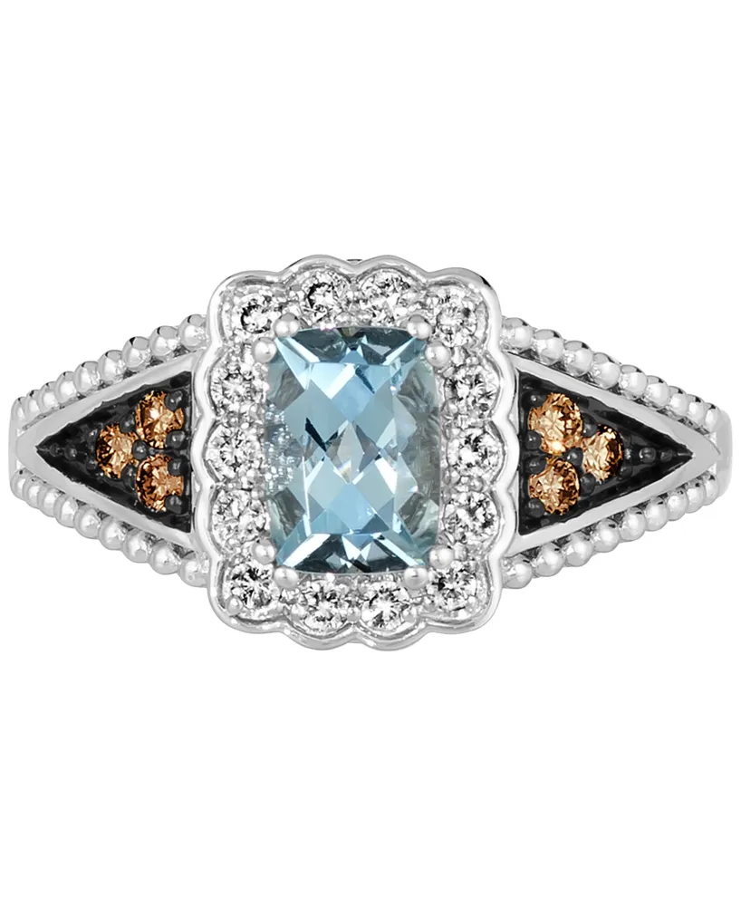 Le Vian Sea Blue Aquamarine (5/8 ct. t.w.) & Diamond (1/3 ct. t.w.) Beaded Ring in 14k White Gold